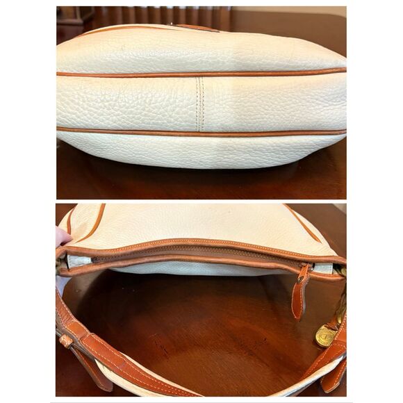 DOONEY & BOURKE - Vtg All Weather Pebble Leather Crescent Sac/Cream/British Tan - Picture 7 of 15